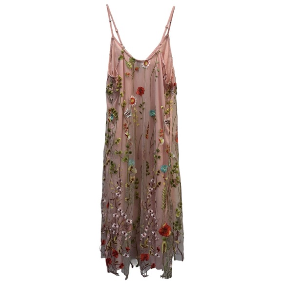 Beige by eci Embroidered Mesh Floral Maxi Slip Dress Size 4 - Picture 4 of 10